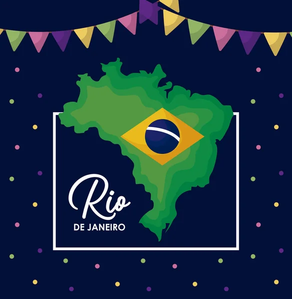 Karneval Rio Janeiro Karte mit Karte — Stockvektor