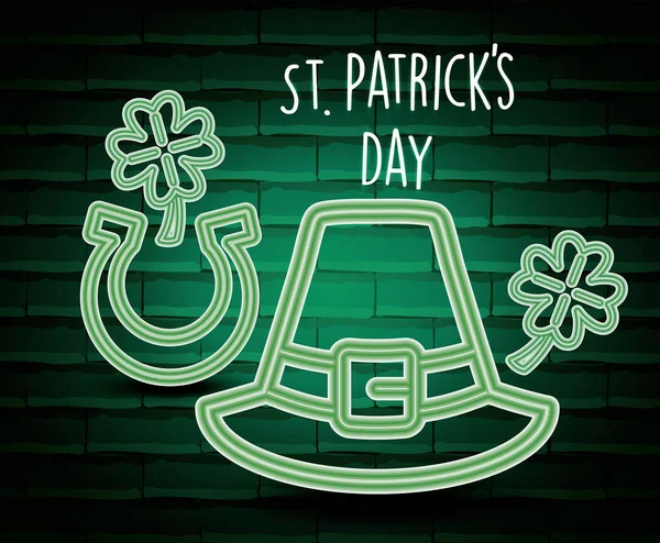 Leprechaun chapeau saint patricks jour néon étiquette — Image vectorielle