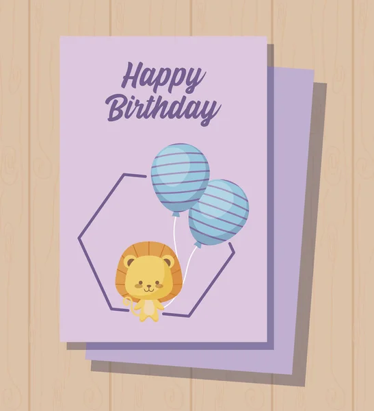 Tarjeta de cumpleaños feliz con león lindo — Archivo Imágenes Vectoriales