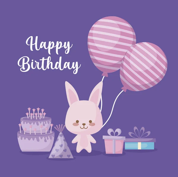 Tarjeta de cumpleaños feliz con conejo lindo — Vector de stock