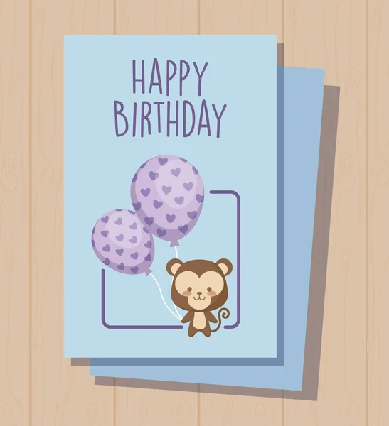 Tarjeta de cumpleaños feliz con mono lindo — Vector de stock