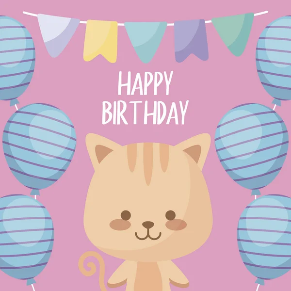 Feliz cumpleaños tarjeta con lindo gato — Vector de stock