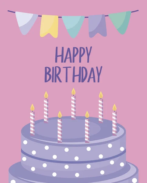 Tarjeta de cumpleaños feliz con pastel dulce — Vector de stock