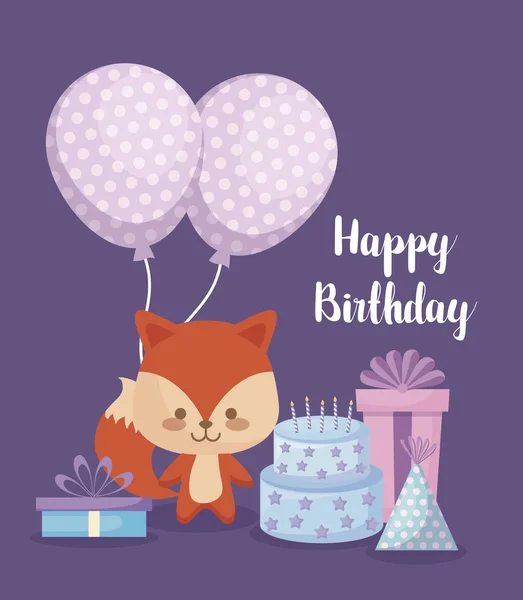 Happy birthday card with cute fox — Stock Vector