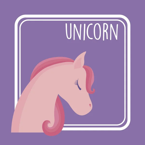Unicorn lucu dengan ikon bingkai - Stok Vektor