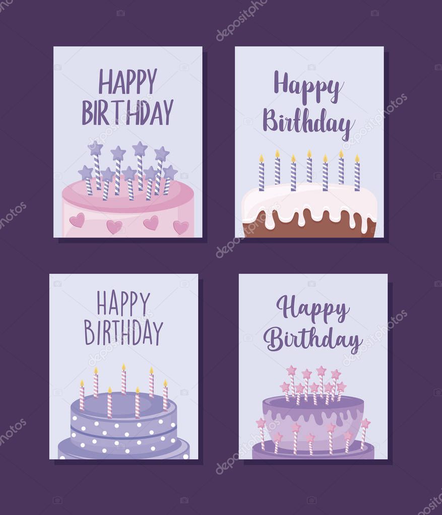 set happy birthday cards with sweet cake