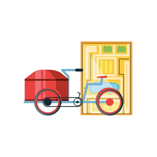 Bicicleta para servicio logístico con guía de mapas — Vector de stock