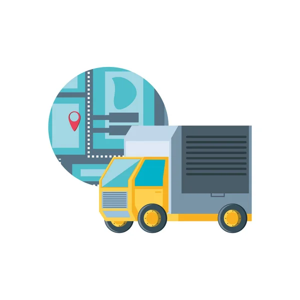 Servizio di consegna camion con mappa guida — Vettoriale Stock