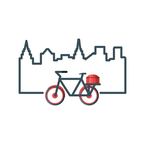 Vélo pour service logistique avec paysage urbain — Image vectorielle