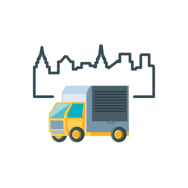 Camion di servizio di consegna con paesaggio urbano — Vettoriale Stock