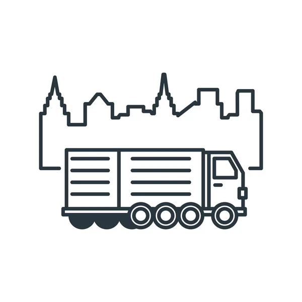 Szállítási szolgáltatás teherautó, utca-és városrészlet — Stock Vector