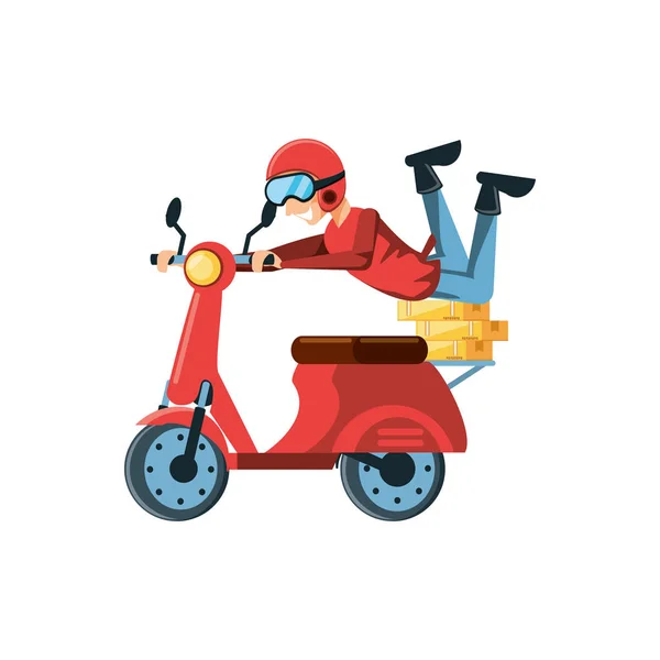 Delivery worker in motorcycle — Stock Vector