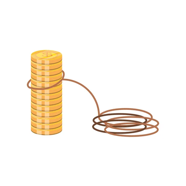 Dólar de moneda con cuerda icono aislado — Vector de stock