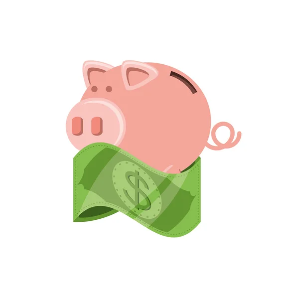 Sparschwein mit Schein-Dollar-Ikone — Stockvektor