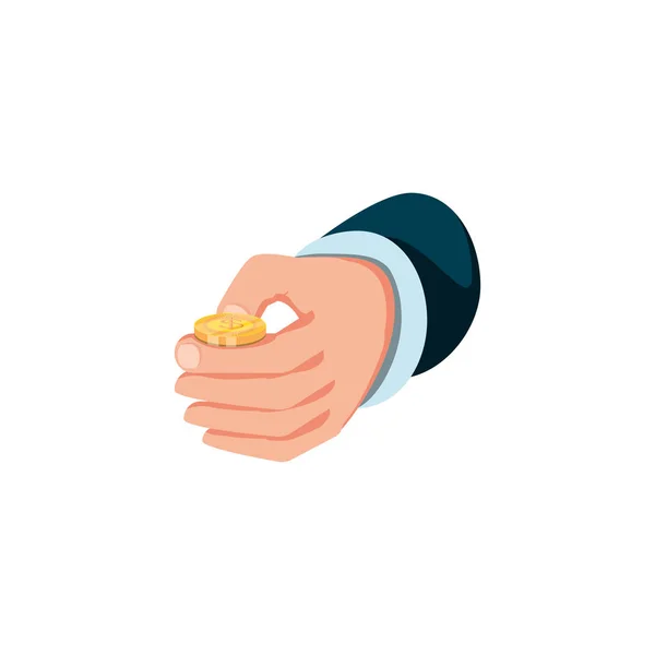 Hand met munt dollar geïsoleerde pictogram — Stockvector