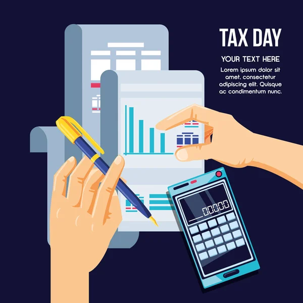 Tax day with document and set icons — Stock Vector