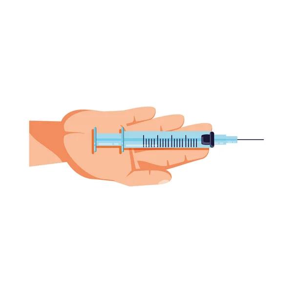 Hand met medische injectie geïsoleerde pictogram — Stockvector