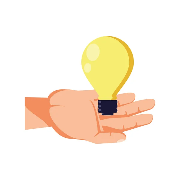 Hand human with light bulb isolated icon — Stock Vector