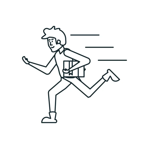 Trabajador de entrega corriendo con caja de cartón — Vector de stock
