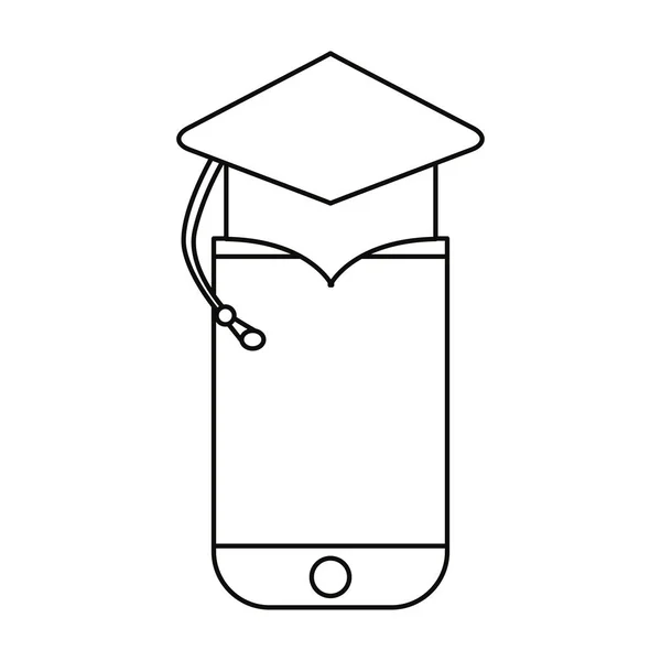 Sombrero de graduación del dispositivo del teléfono móvil — Vector de stock