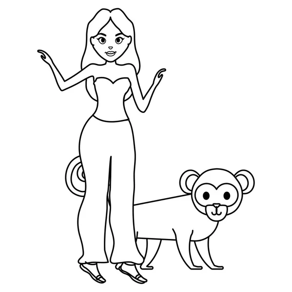 Mulher com macaco engraçado — Vetor de Stock
