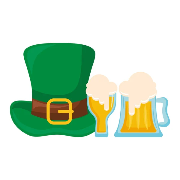 St patricks chapéu de duende com frascos de cerveja — Vetor de Stock