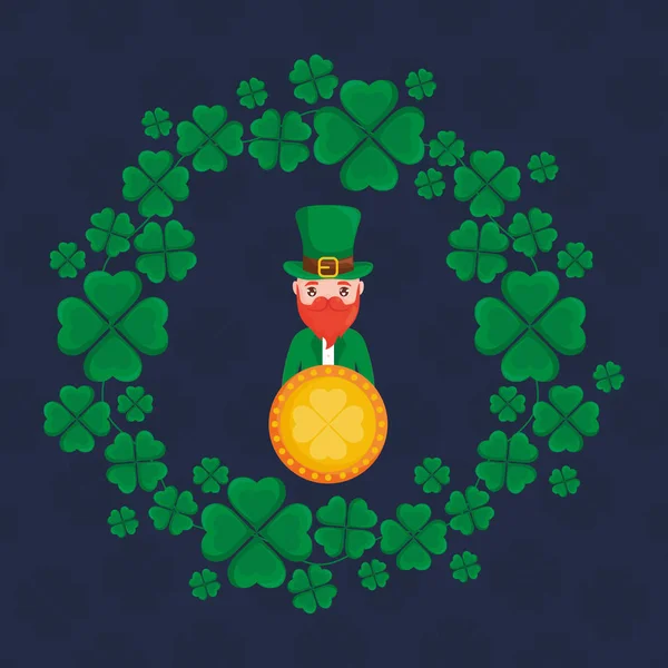 硬币与三叶草和爱尔兰小妖精 — 图库矢量图片
