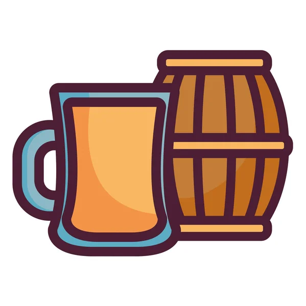 Pot de bière en bois et tonneau avec trèfle — Image vectorielle