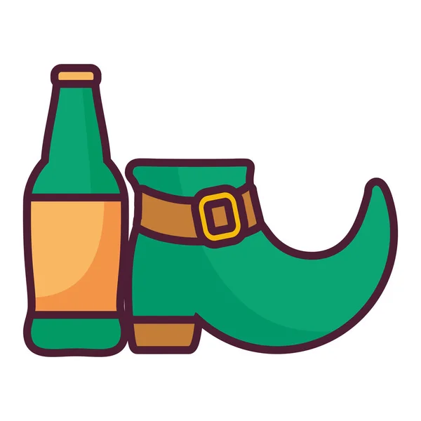Botas de duende com garrafa de cerveja —  Vetores de Stock