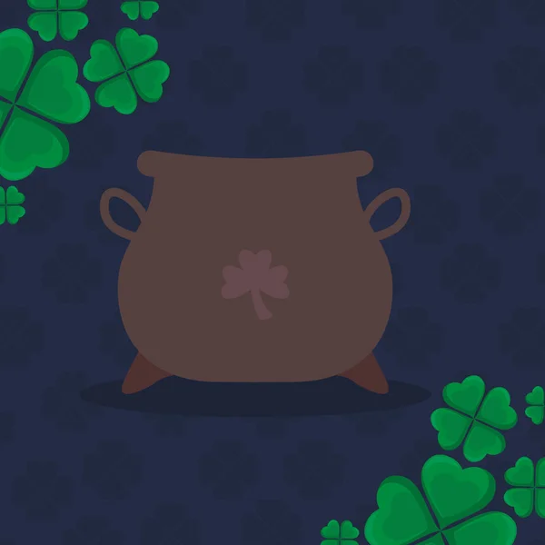 Tarjeta de día de San Patricio con caldero — Vector de stock