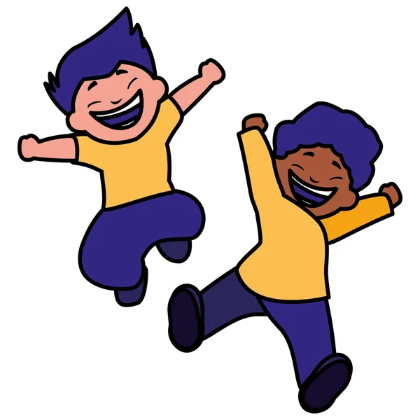 Feliz interracial chicos celebrando — Vector de stock