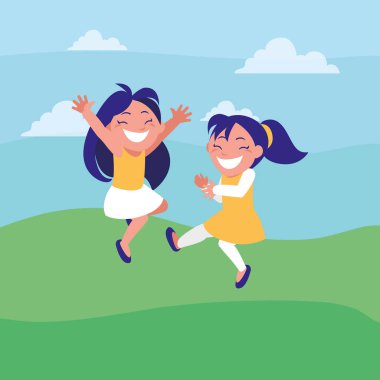 Kampta kutluyor mutlu küçük kızlar