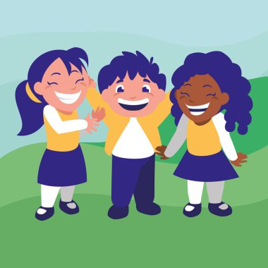 mutlu çocuk grubu kamp Interracial karakter