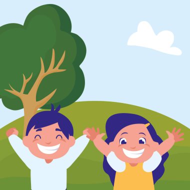 Kampta kutluyor mutlu şişman çocuklar Çift