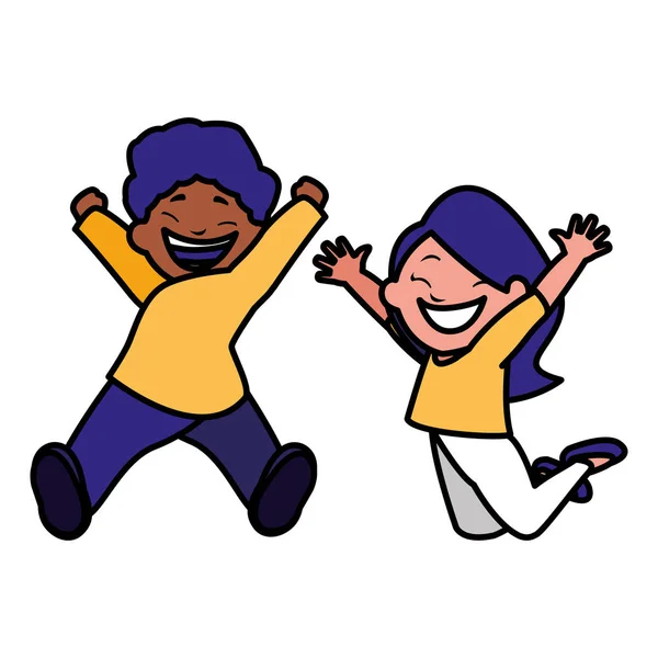 Feliz niños pareja celebrando interracial caracteres — Archivo Imágenes Vectoriales