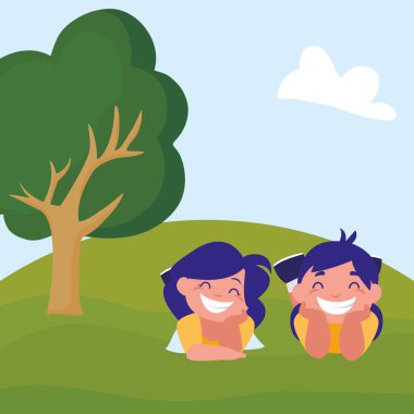 mutlu çift kampında şişman çocuklar