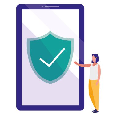 kalkan ve ok sembolü ile akıllı telefon kullanan kadın