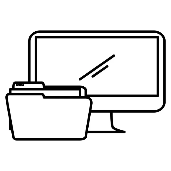 Monitor de escritorio con documento de carpeta — Vector de stock