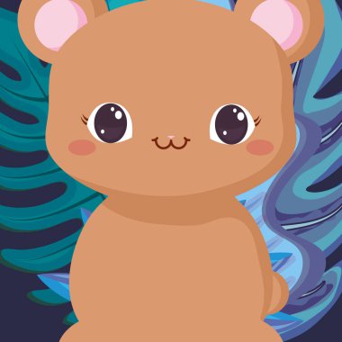 Sevimli hayvanlar ve tropikal yaprak tasarımı