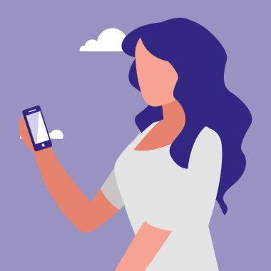 Smartphone karakter kullanan kadın