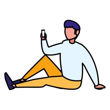 Genç adam akıllı telefon kullanıyor.