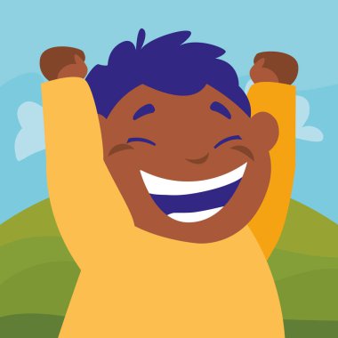 Kampta kutluyor mutlu siyah çocuk