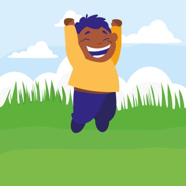 Kampta kutluyor mutlu siyah çocuk