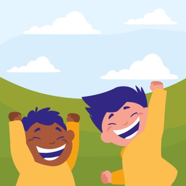 Kampta kutluyor mutlu Interracial çocuklar