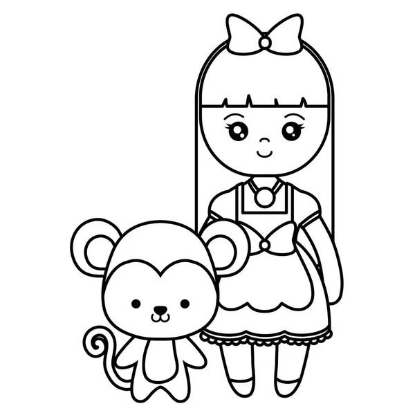 Şirin ve küçük maymun kız ile — Stok Vektör