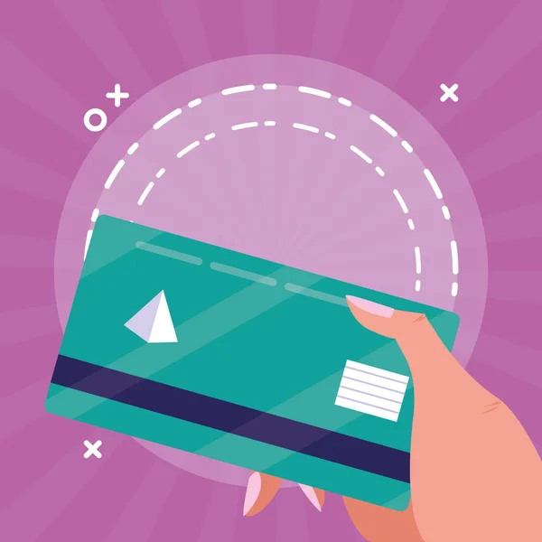Mão com cartão de crédito ícone de comércio eletrônico — Vetor de Stock