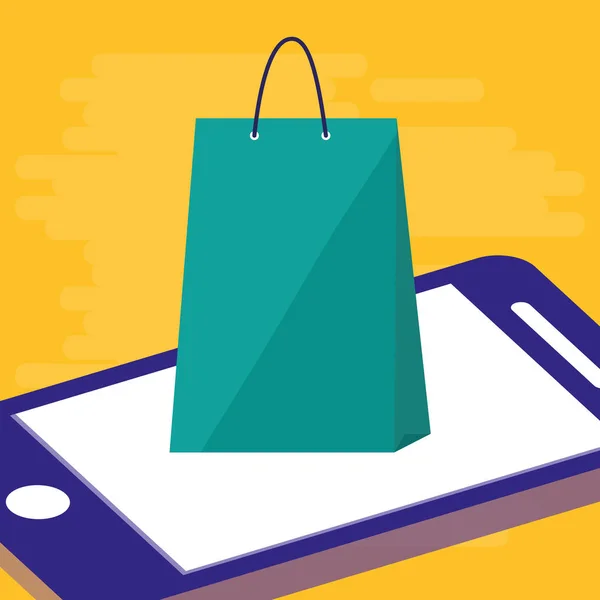 Smartphone com comércio eletrônico saco de compras — Vetor de Stock