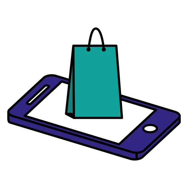 Смартфон с торговой сумкой электронной коммерции — стоковый вектор