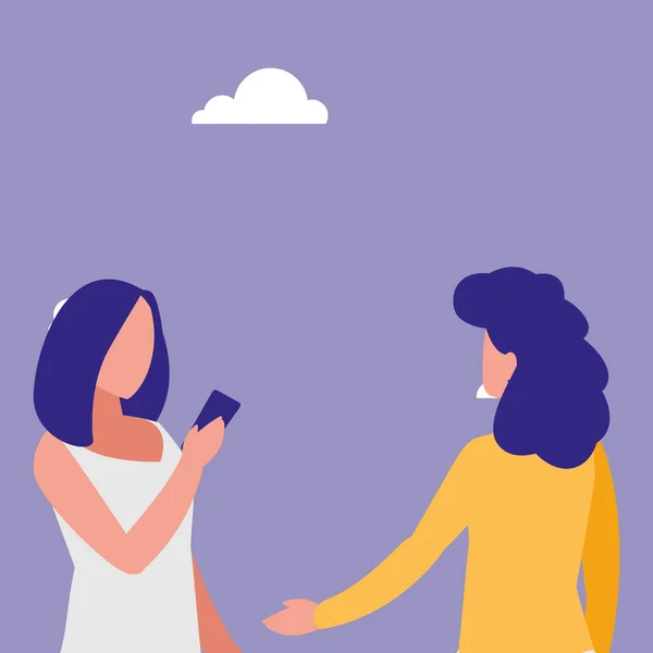 Chicas pareja usando smartphone — Vector de stock