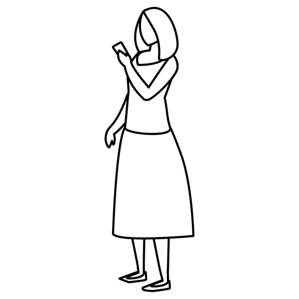 Femme utilisant le caractère smartphone — Image vectorielle
